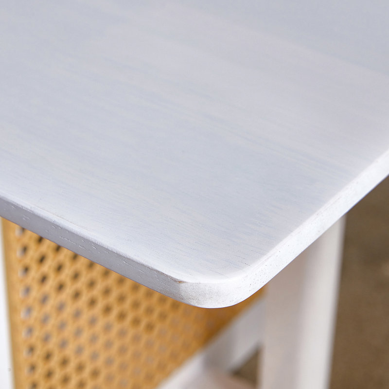 Table basse de style chinois en bois massif et imitation rotin blanc (table basse uniquement, sans chaises)