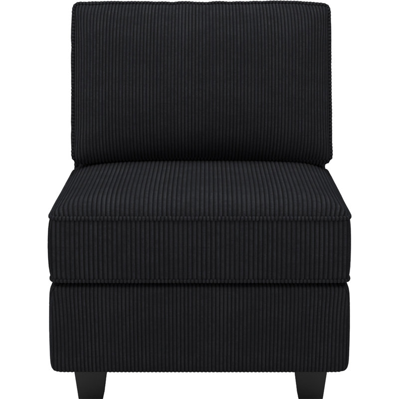 Fauteuil rembourré de 26,4 po de largeur avec dossier rembourré Nakash, Velours côtelé noir