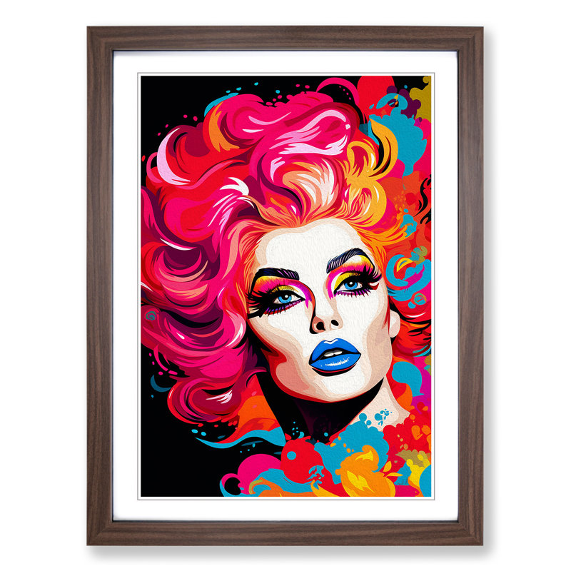 Drag Queen Pop - Single Picture Frame Print on Wood, 34" H x 25" W x 2" D, Walnut