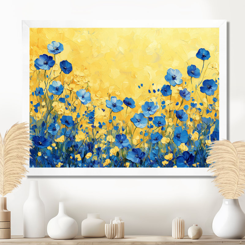 Art mural bleu Sarmiento, H 16 po x l 32 po, Cadre flottant, Blanc