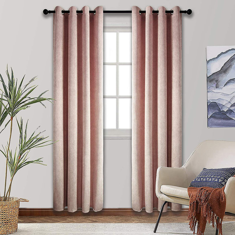 Abbie Home Velvet Noise Reducing Blackout Grommet Curtain Panels for Bedroom & Living Room, 52" W x 84" L, Pink