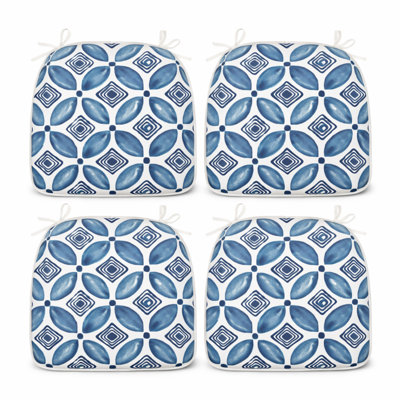 Coussins de chaise de patio d'extérieur, coussins de siège en mousse épaisse en U hydrofuge avec attaches, coussins toutes saisons pour chaises de jardin, de patio et de salle à manger 17 po x 16 po x 2 po