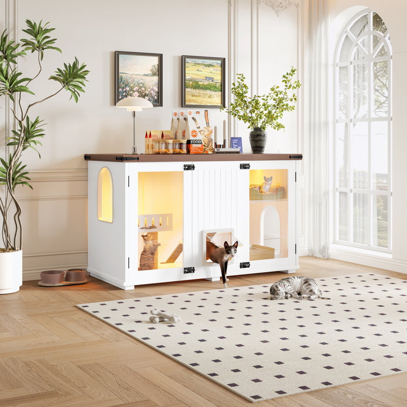 Cat litter box hosue With LED Light, Stairs and Cat Scratching Post