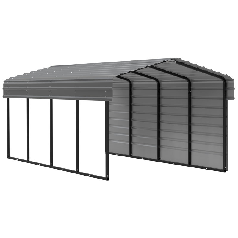 Abri d'auto en acier avec 1 ensemble de parois latérales, 10 x 20 x 7, Noir, 8'2" H x 10' W x 20' D