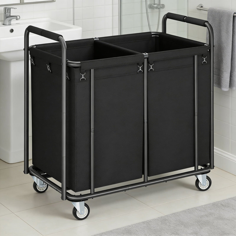 Heavy-Duty Rolling Laundry Hamper With Wheels, 2-Section Commercial Laundry Sorter Cart With Detachable Bags For Home, Hotel, And Laundry Business