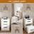 White Makeup Vanity Set with Lighted Mirror & Storage Stool – 3-in-1 Flip Top Vanity Desk with 3-Color LED, Convertible Nightstand & Desk, 2 Drawers, Small Space