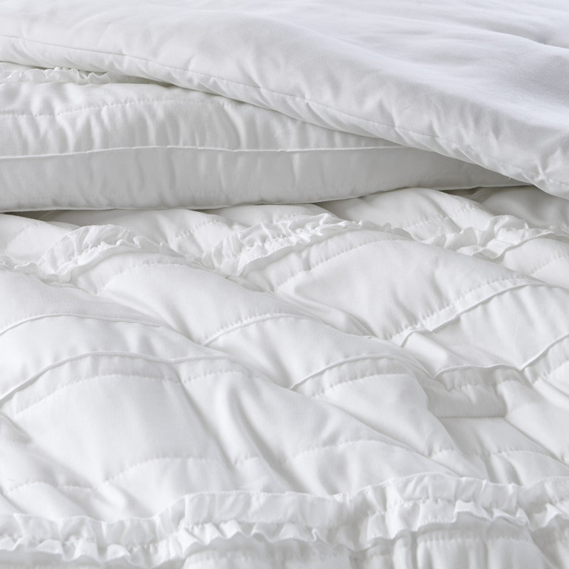 Édredon blanc très grand avec 5 composants en microfibre, à volants et à volants, très grand