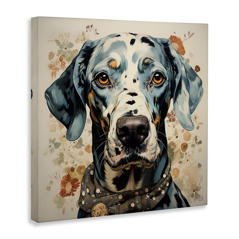 «Dog Portrait with Paint Splatter», art mural par Roozbeh Bahramali, H 30 po x l 30 po