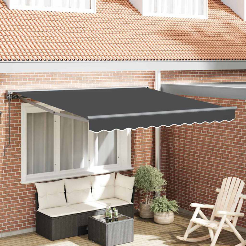 Brayden Studio Retractable Door / Window Awning, Anthracite/Anthracite, 350 cm W x 250 cm D