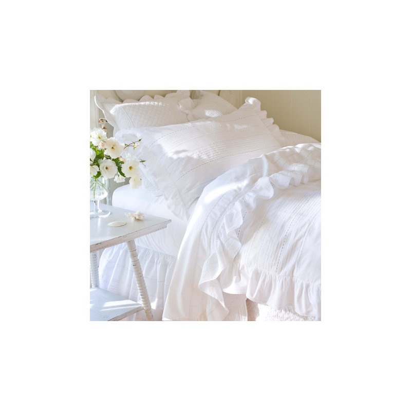 Elisa White Cotton Pintucked Duvet Cover, King Duvet Cover