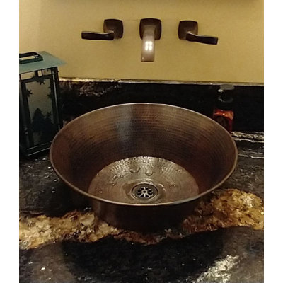 15" Round Copper Vessel Cazo Bathroom Sink with Daisy Drain