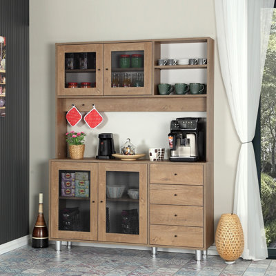Modern Multi-Purpose Cabinet, Caucasian Oak, 55.1 x 73.6 x 15.7 inches | 100% Chipboard, Features Numerous Shelves, Wall-Fixable, 16.9 inches Middle Shelf Height, 3.9 inches Leg Height | Ideal for Stylish Storage Solutions