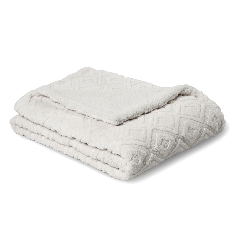Woolum Geometric Blanket, European Double (140 x 200cm), White