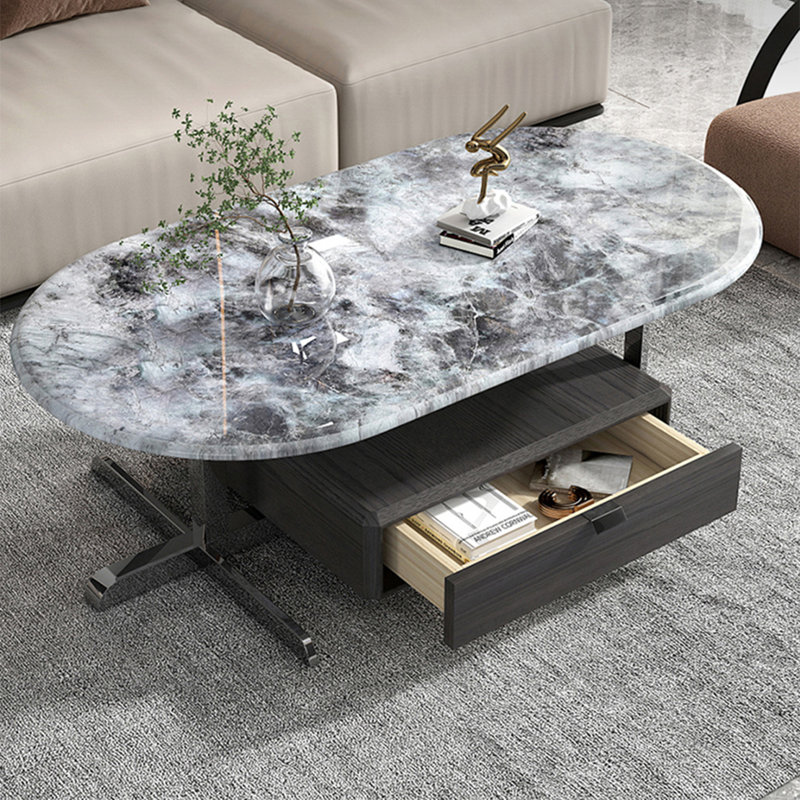 Elliptical supercrystalline stone coffee table