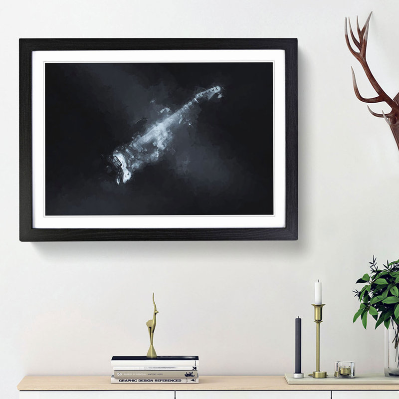 Smokey Electric Guitar in Abstract - Picture Frame Painting Print, Black Framed, 62cm H x 87cm W x 2cm D