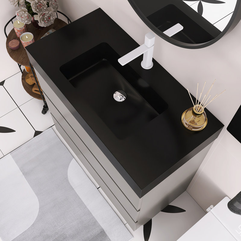Meuble-lavabo une pièce 36 po, Gris, Noir