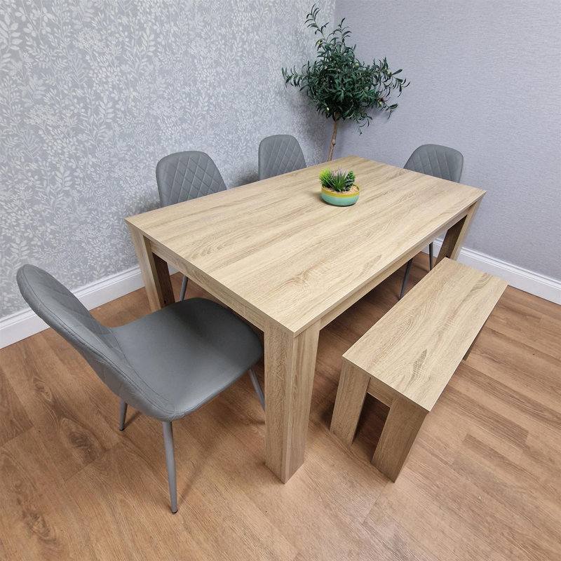 Nykayla 6 - Person Dining Set, 75cm H x 140cm W x 80cm D, 6 Pieces: Table, Bench, 4 Chairs, Grey