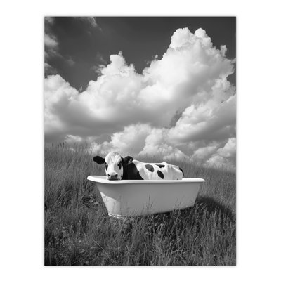 Cow In Bathtub in a Field Surreal Wall Art Print