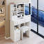 Petit meuble-lavabo 29,2 po avec rangement multicouche, très grand miroir coulissant, tiroir gauche et tabouret rembourré, blanc pour pièces