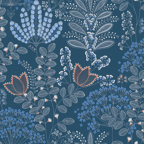 Flourish 10.05m x 53cm Wallpaper Roll, Blue