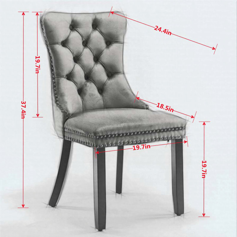 Ensemble de 2 chaises de salle à manger haut de gamme rembourrées en velours avec pieds en bois et garniture cloutée