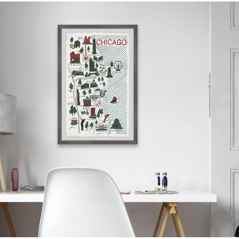 Guide to Modern Chicago Map - Cadre photo, reproduction d'art sur papier, H 24 po x l 16 po x P 1,5 po