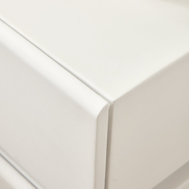 Modern Leather Textured Wraparound White Nightstand with Light Strip and 2 Drawers, Staple Stylish Beauty Space - Bedroom Nightstand, Side Table, No Assembly Required