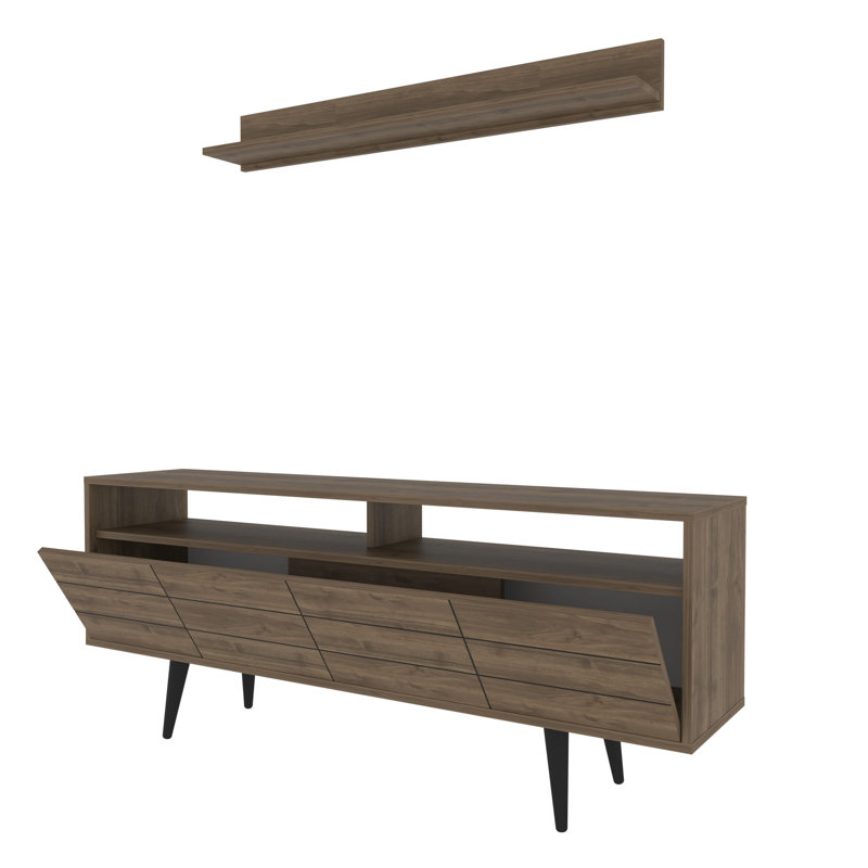 Meuble télé moderne en noyer de 63,0 po x 13,8 po x 25,4 po | 100% panneau de particules enduit de mélamine, épaisseur: 0,7 pouce | Conception élégante et fonctionnelle pour le salon, durable et facile à nettoyer, parfaite pour le divertissement à domicile