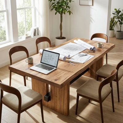 6-Person Rectangular Solid Wood Dining Table Set with Chairs