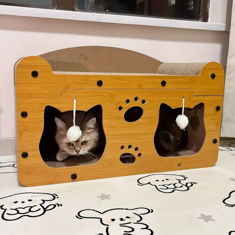 Lit de repos 2 en 1 à double couche pour chat avec boules de jeu