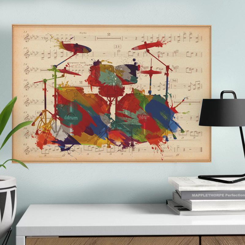 Drums On Music Sheet #2 - Wrapped Canvas Painting, 66.04 cm H x 45.72 cm W x 1.91 cm D