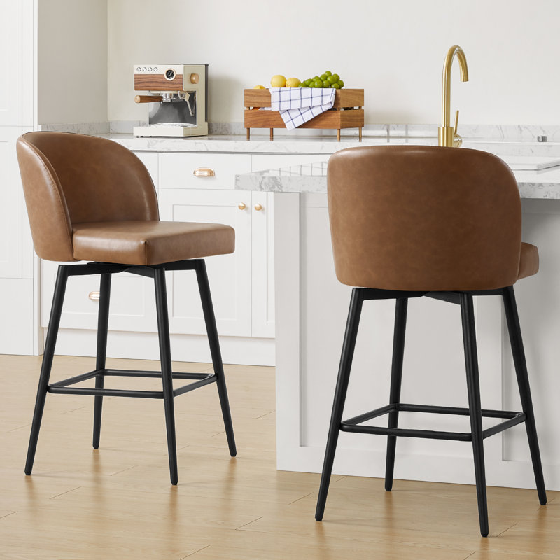 Benedit Swivel Counter & Bar Stool, Saddle Brown Pebbled Faux Leather, Counter Stool (27" Seat Height)