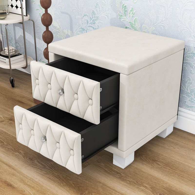 Nightstands, Traditional Narrow Nightstand with 2 Drawers, Beige