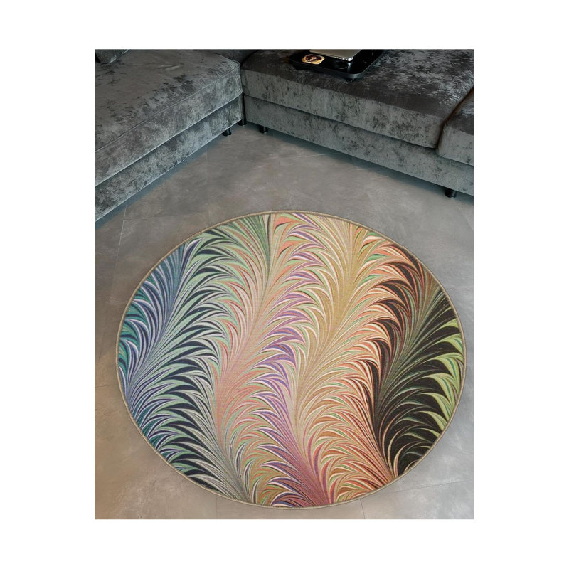 Tapis rond rond multicolore à motif abstrait multicolore lavable à la machine, Sous-tapis rond 2 pi 8 po inclus