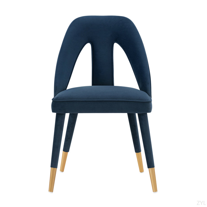 Chaise rembourrée en velours, Bleu / doré, Bleu