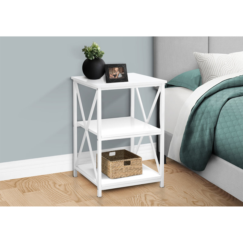 Table d'appoint en métal blanc avec design en forme de X, rangement pour les tablettes modernes de la chambre à coucher et du salon, rehaussant le décor