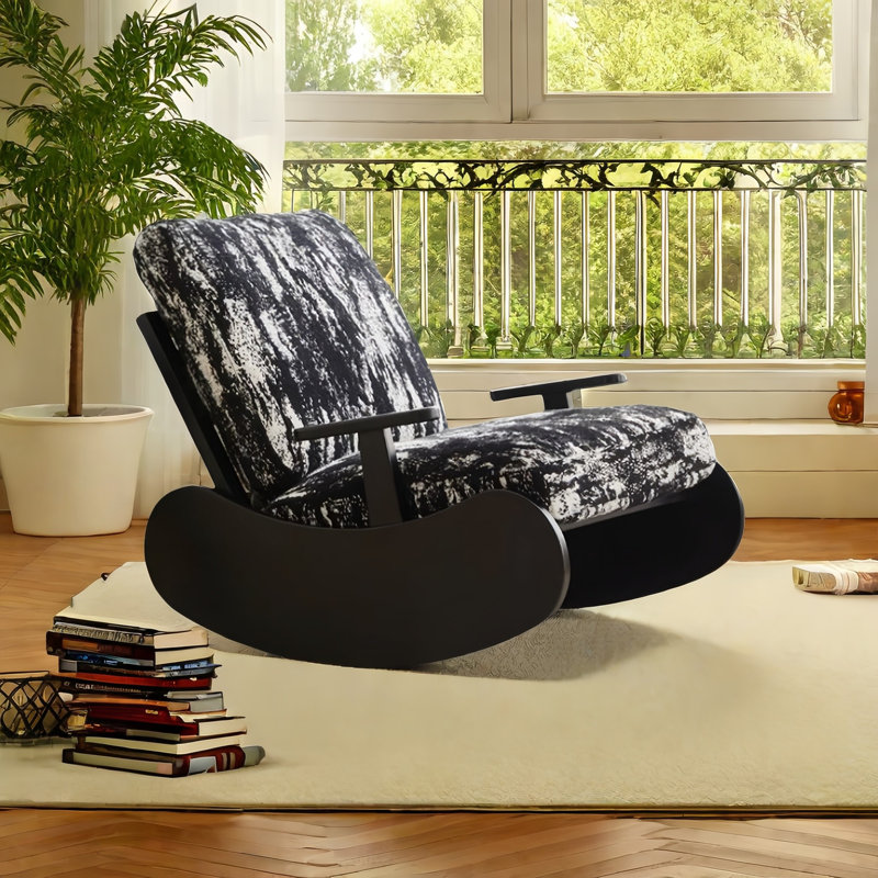 Chaise berçante moderne en bois massif rembourré, Black