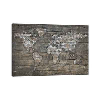 «World Map Rustic Pattern» par Diego Tirigall - peinture sur toile tendue