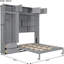 Grand lit mural gris avec armoire, tablettes et structure pliable pour économiser de l'espace