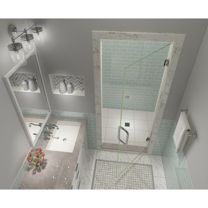 Kinkade XL 33.75" - 34.25" W x 80" H Hinged Frameless Shower Door, Polished Chrome