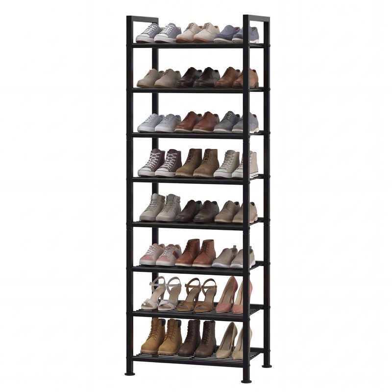 8‑Tier Tall Metal Shoe Rack, Black — Space‑Saving 16–24 Pair Organizer, 17.7"W x 11.8"D x 50.6"H