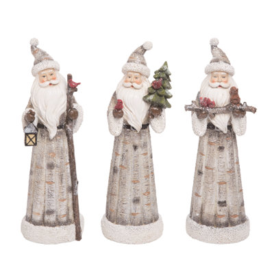 Ensemble de 3 figurines de père Noël en résine et bouleau en résine colorées pour Noël, parfaites pour la décoration de table d'intérieur