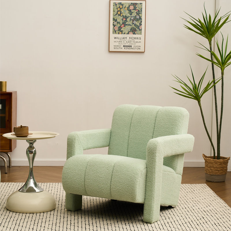 Upholstered Teddy Tufted Armchair, Sage Boucle