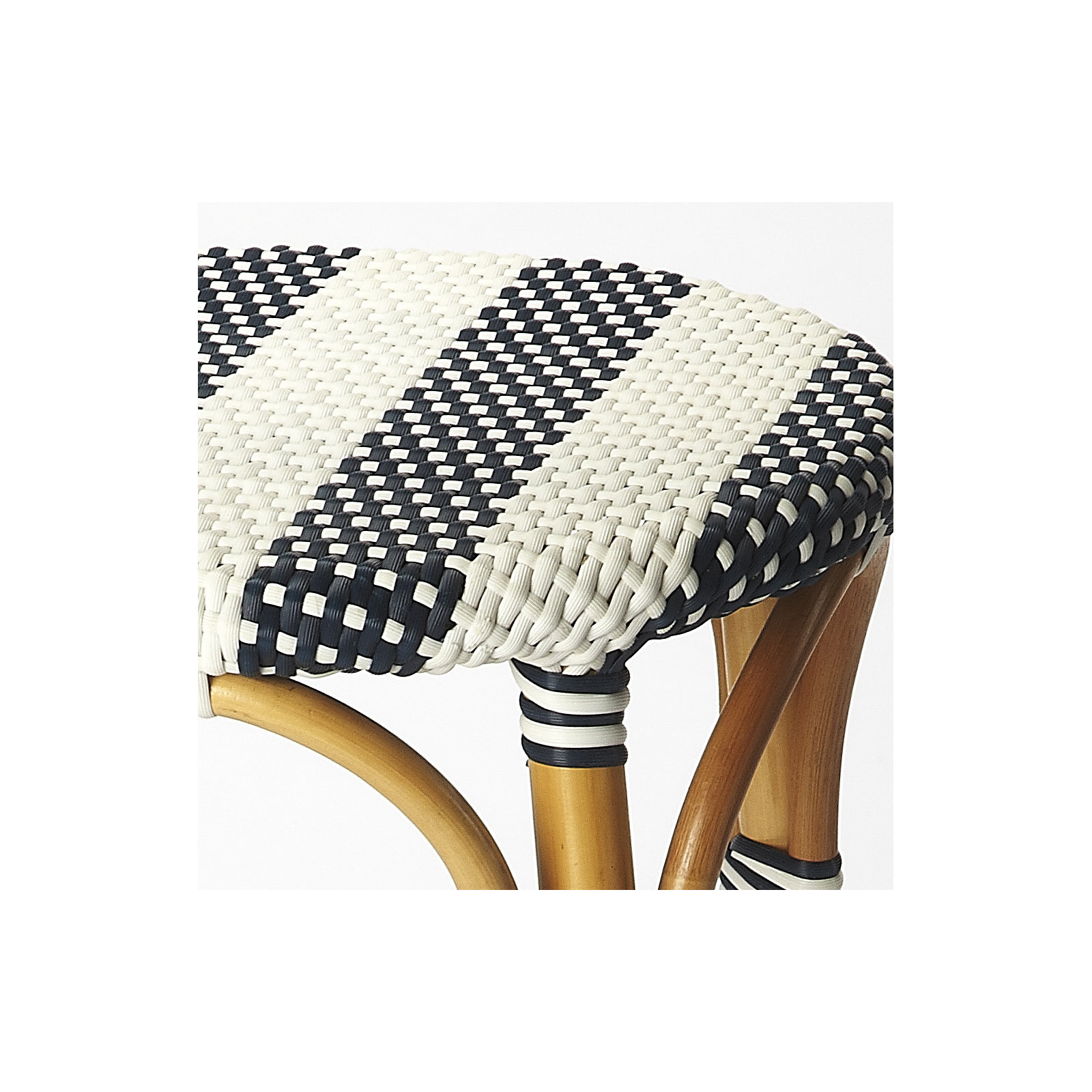 Alastair Bar & Counter Stool, Bar Stool (30" Seat Height), White/Navy Stripe/Natural Rattan Frame