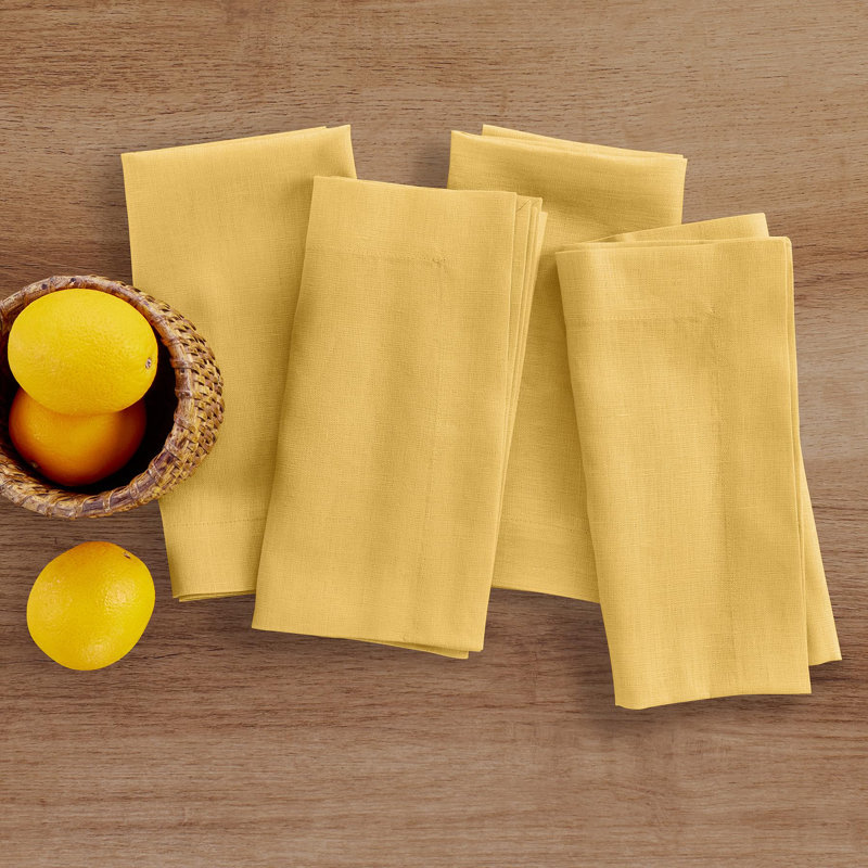 100% Pure Linen Dinner Napkins - Fete, Mustard Yellow