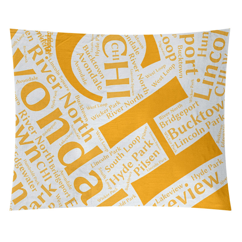 Tapisserie de polyester districts, art word, H 68 po x l 80 po, Orange, Chicago