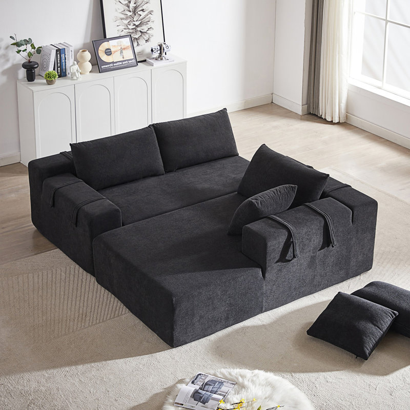 Ensemble de canapé modulaire rembourré Boneless, Chenille noir, Orienté à droite
