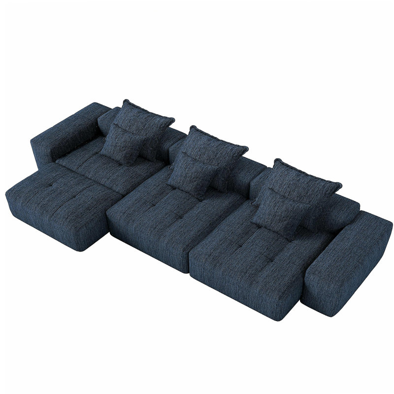 Canapé modulaire moderne de très grande taille, canapé moelleux brillant avec 6 coussins, 6 coussins combinés, aucun assemblage requis, bleu