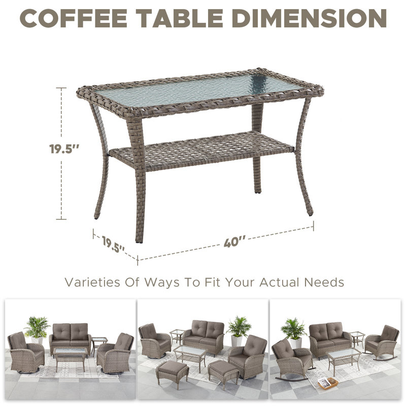Rectangular Glass Top Outdoor Coffee Table