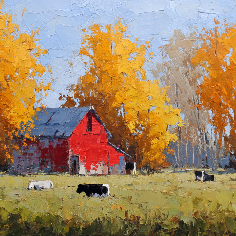 Art automnal sur toile de grange rouge, H 20 po x l 20 po